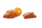 2PCS CHINESE CARVED HARDSTONE,
