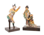 2PCS CHINESE SANCAI GLAZED FIG