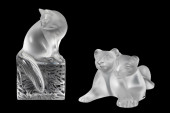 2PCS LALIQUE CRYSTAL CAT THEME