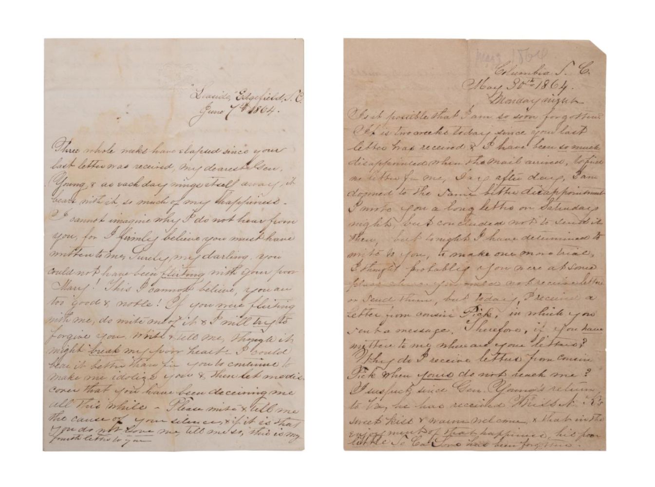 2PCS US CIVIL WAR LOVE LETTERS TO