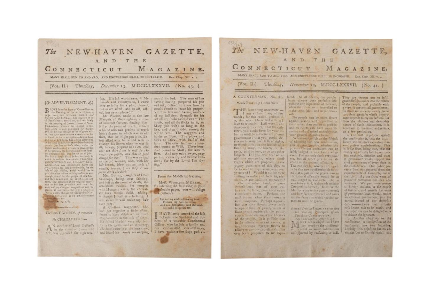 2PCS US CONSTITUTION, CONNECTICUT