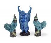 (2)PEACOCK GLAZED ROOSTERS & B