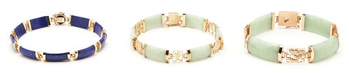 3 14K ASIAN JADE & LAPIS BRACELETSA