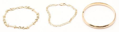 3 14K BRACELETS, INCL. ETCHED