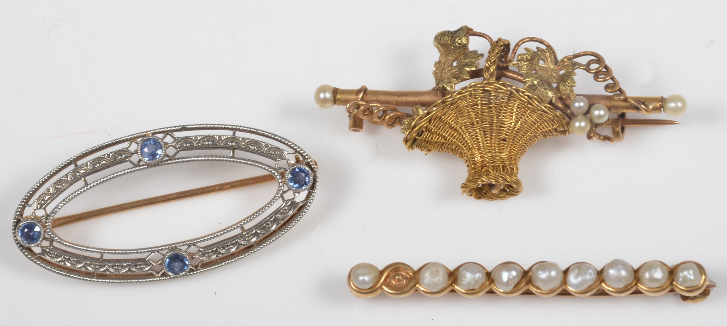 (3) 14K brooches to include Art