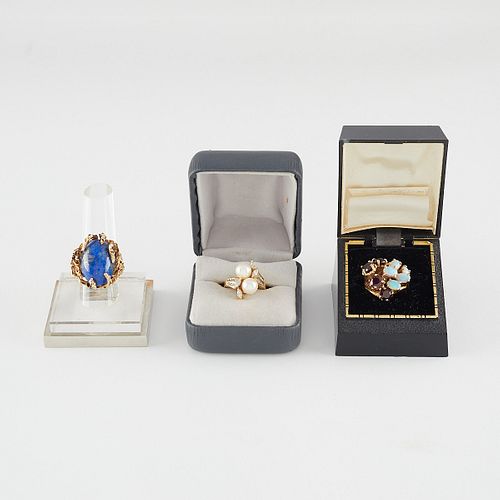 3 14K GOLD RINGS - OPAL,