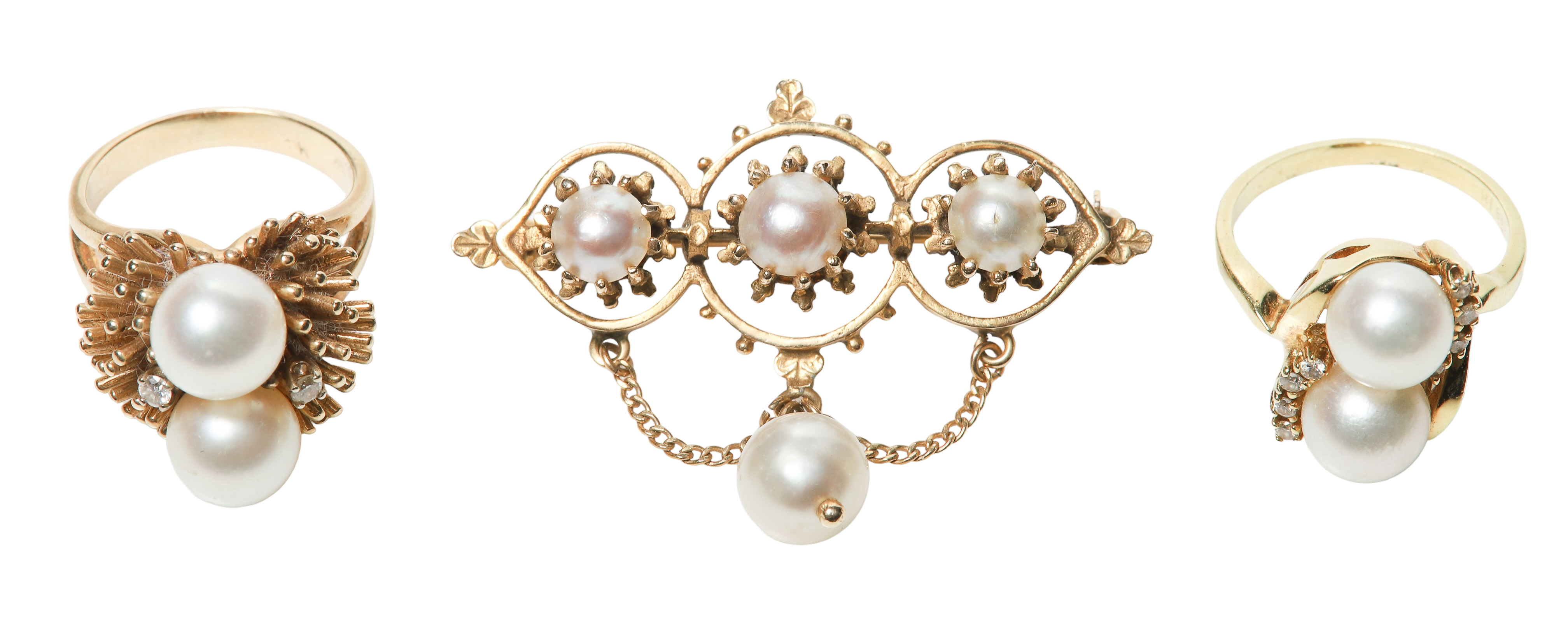 (3) 14K Pearl cocktail rings and
