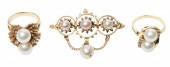 (3) 14K Pearl cocktail rings a
