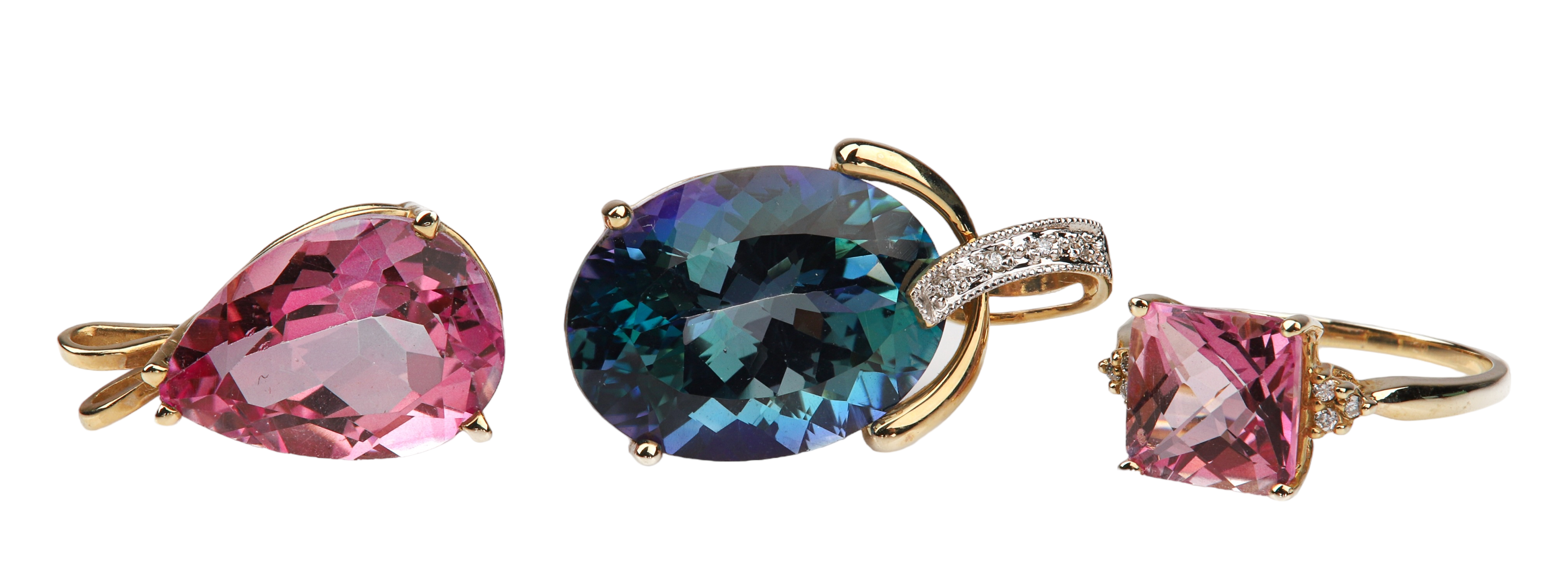 (3) 14K Topaz pendants and ring