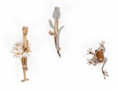 (3) 14K Yellow gold figural br