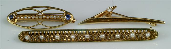 (3) 14K YG bar pins, 2 with