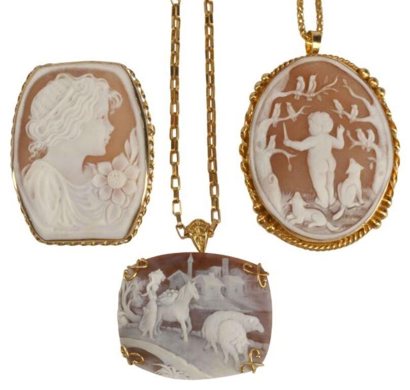 (3) 18KT GOLD & VERMEIL CAMEO