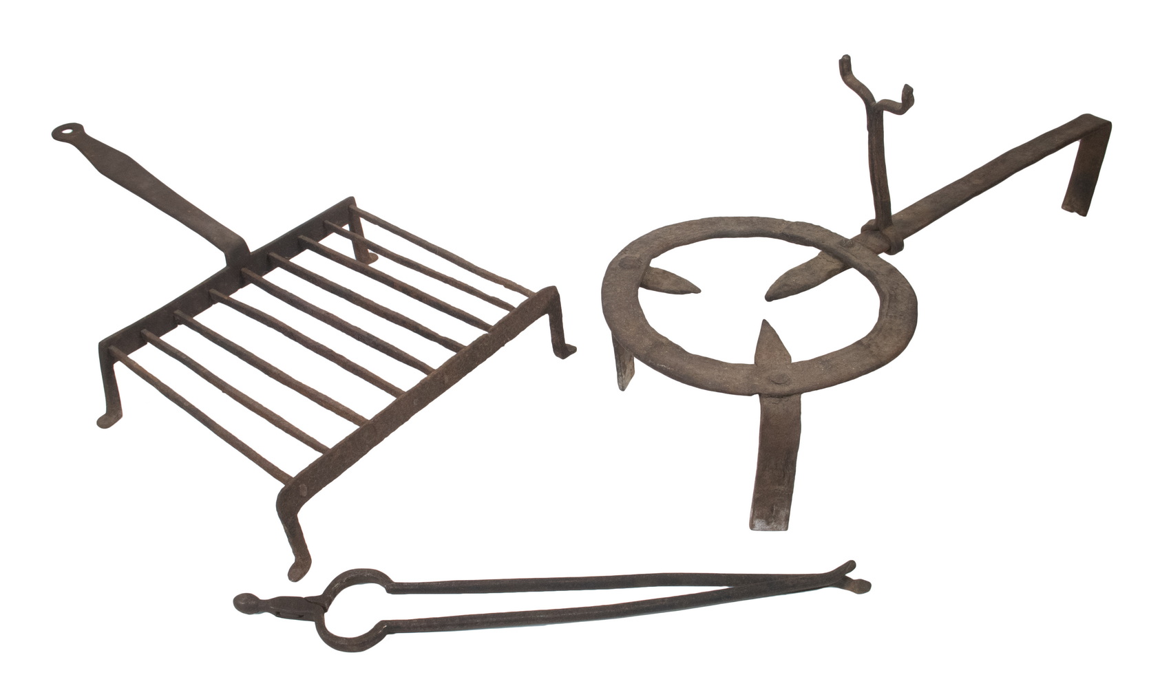 (3) 18TH C. IRON HEARTH ACCESSORIES