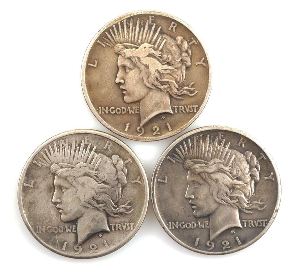 (3) 1921 PEACE SILVER