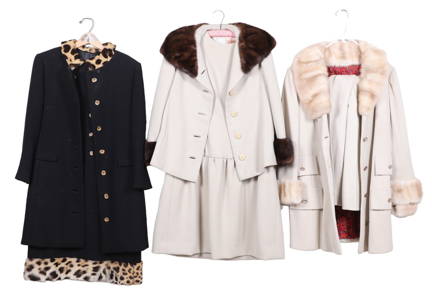 (3) 1960's fur trimmed ensembles to