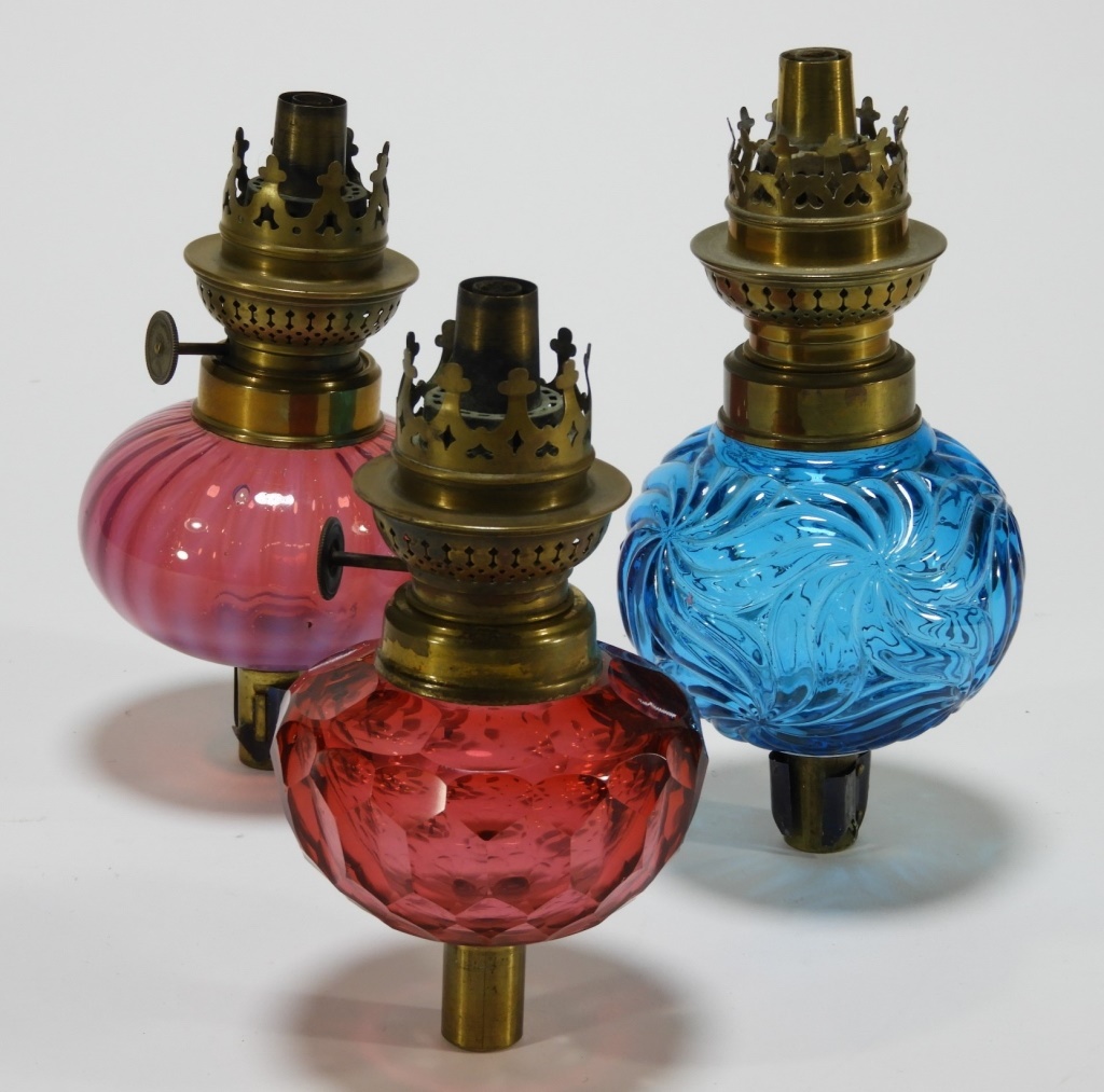 3 19C COLORED BLOWN GLASS WHALE OIL