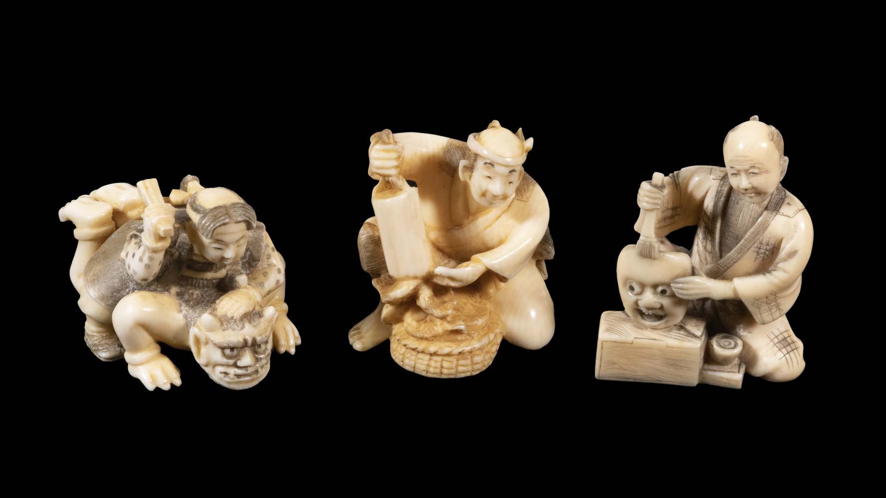 (3) 19TH C. JAPANESE IVORY NETSUKE,