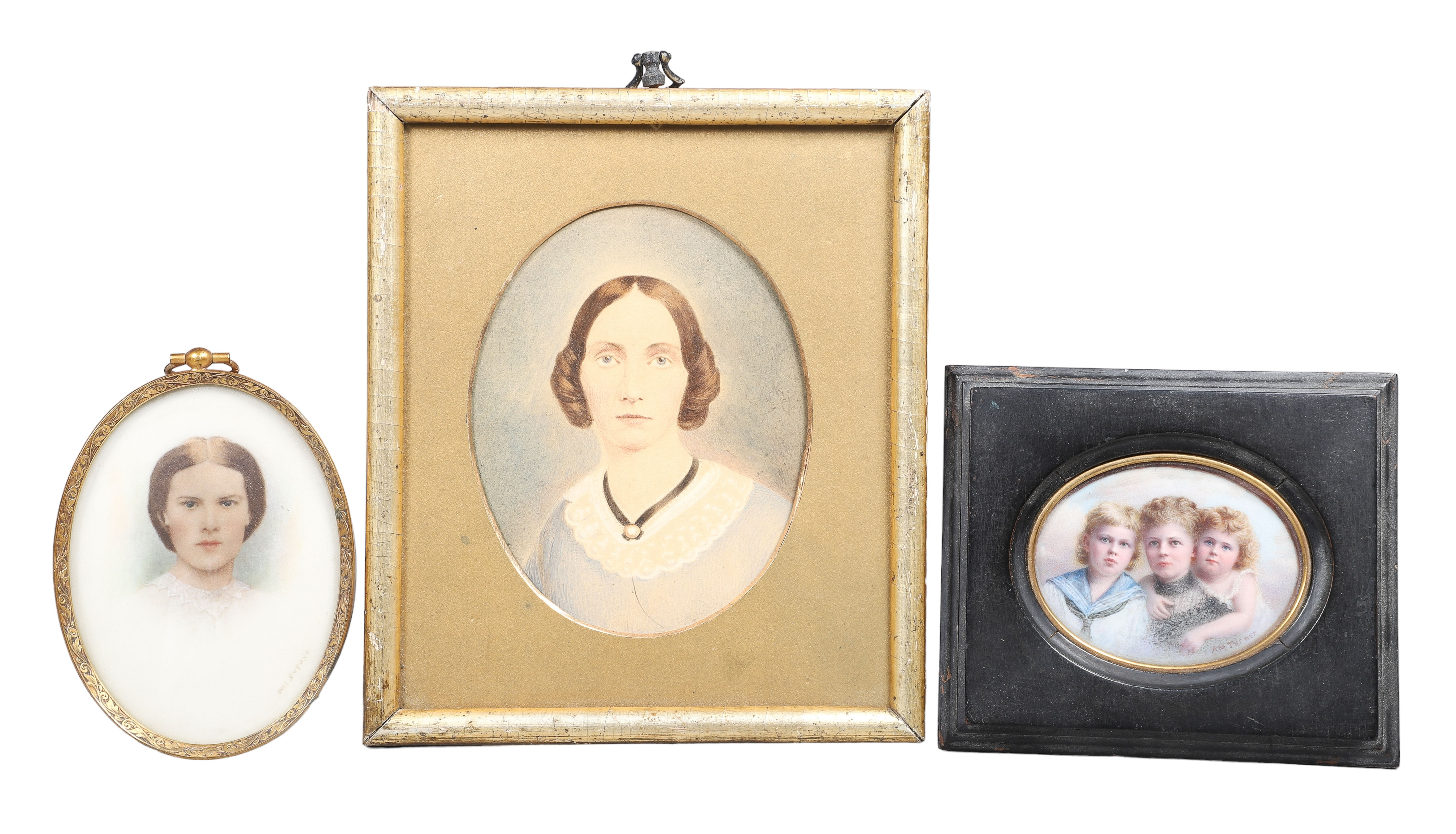 (3) 19th C painted portraits to
