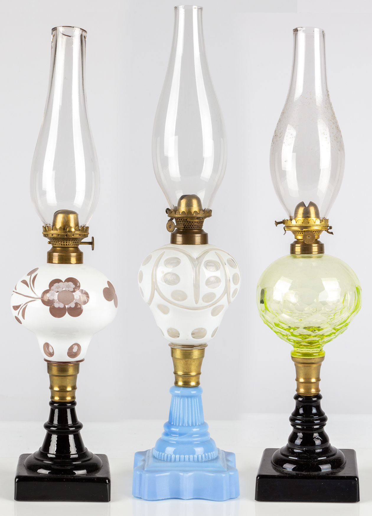 (3) 19TH CENTURY OIL LAMPS White