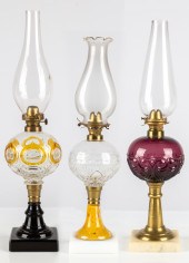 (3) 19TH CENTURY OIL LAMPS Amb