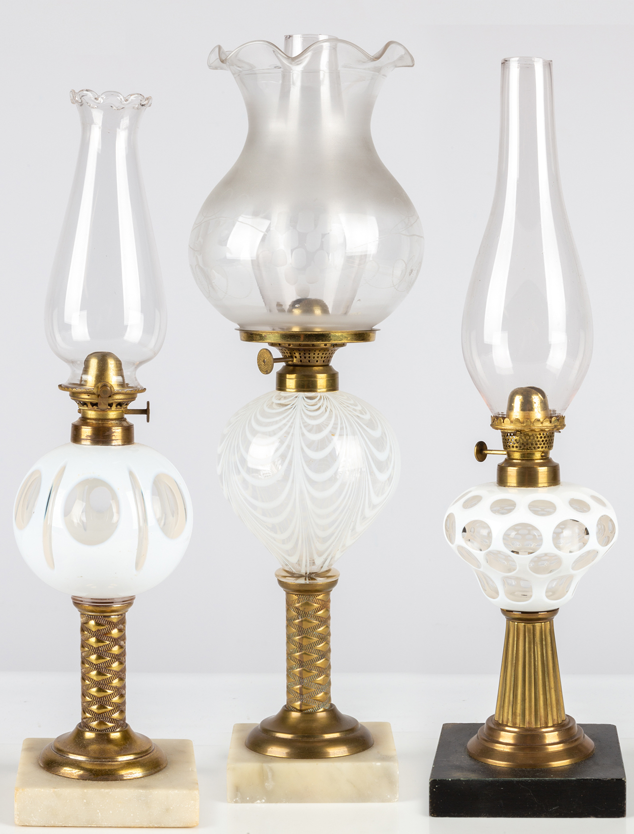 (3) 19TH CENTURY OIL LAMPS White