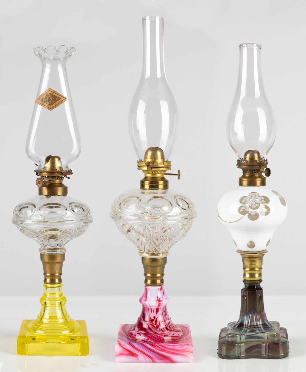 (3) 19TH CENTURY OIL LAMPS Canary