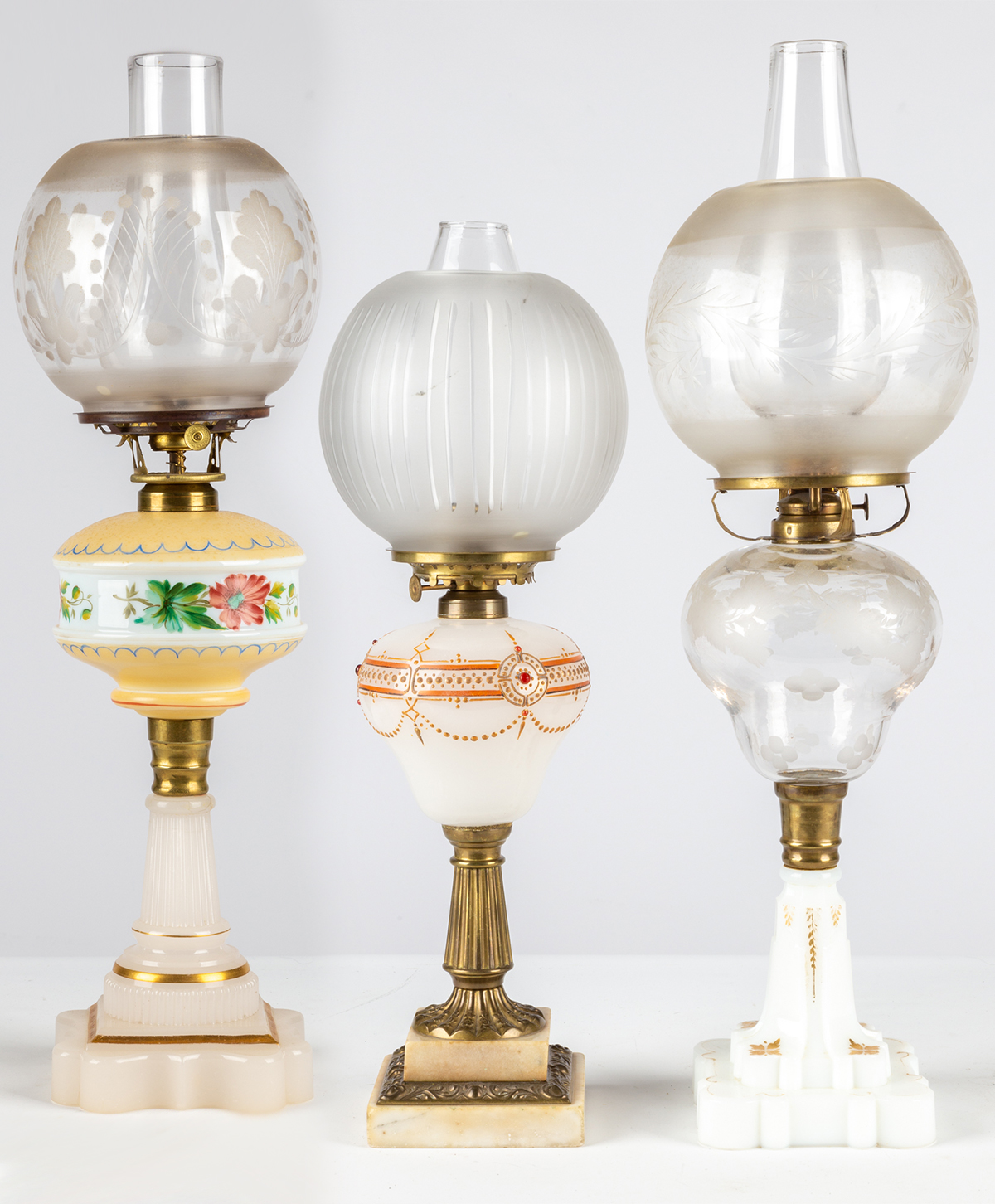 (3) 19TH CENTURY OIL LAMPS