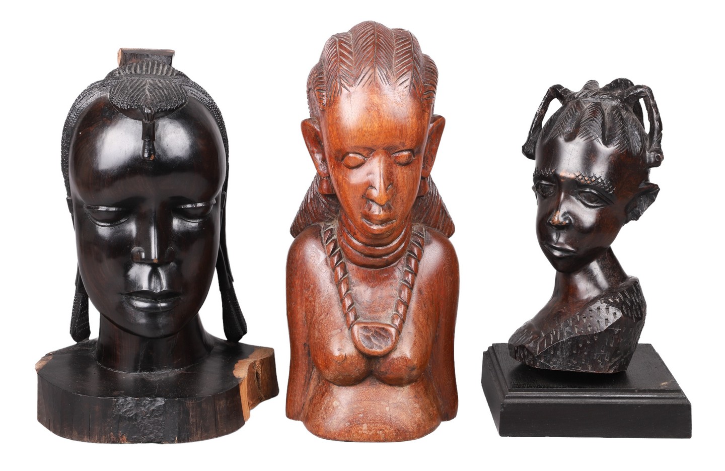 (3) African carved wood female
