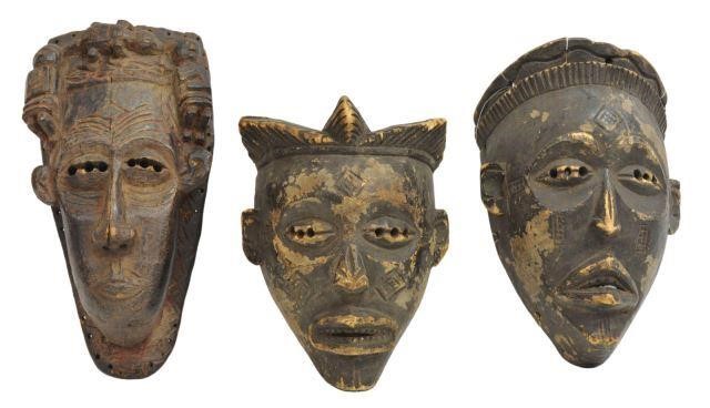 (3) AFRICAN CARVED WOOD MASKS,