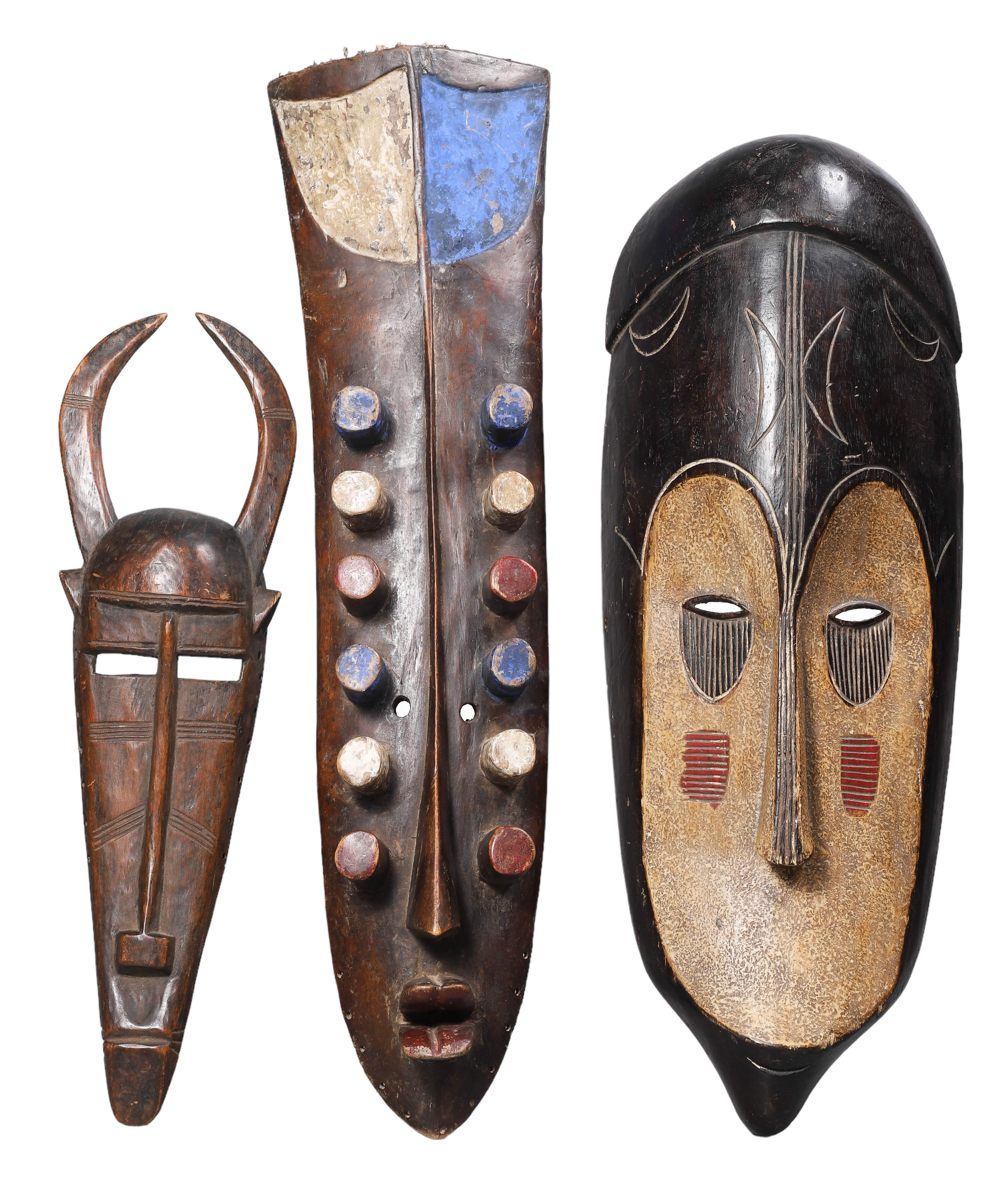 (3) African carved wood tribal