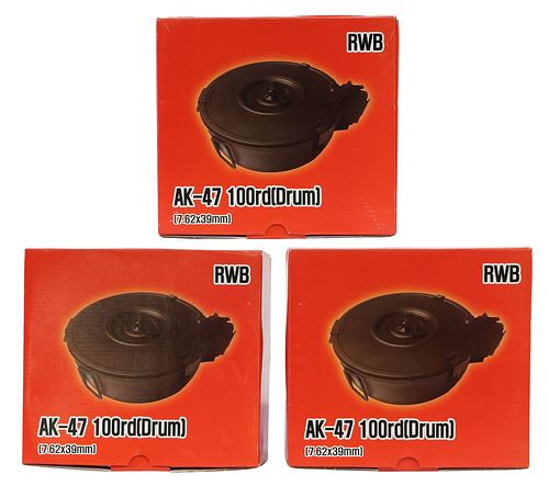(3) AK-47 DRUM MAGAZINES NEW IN