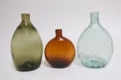 3 AMERICAN BLOWN GLASS FLASKS,