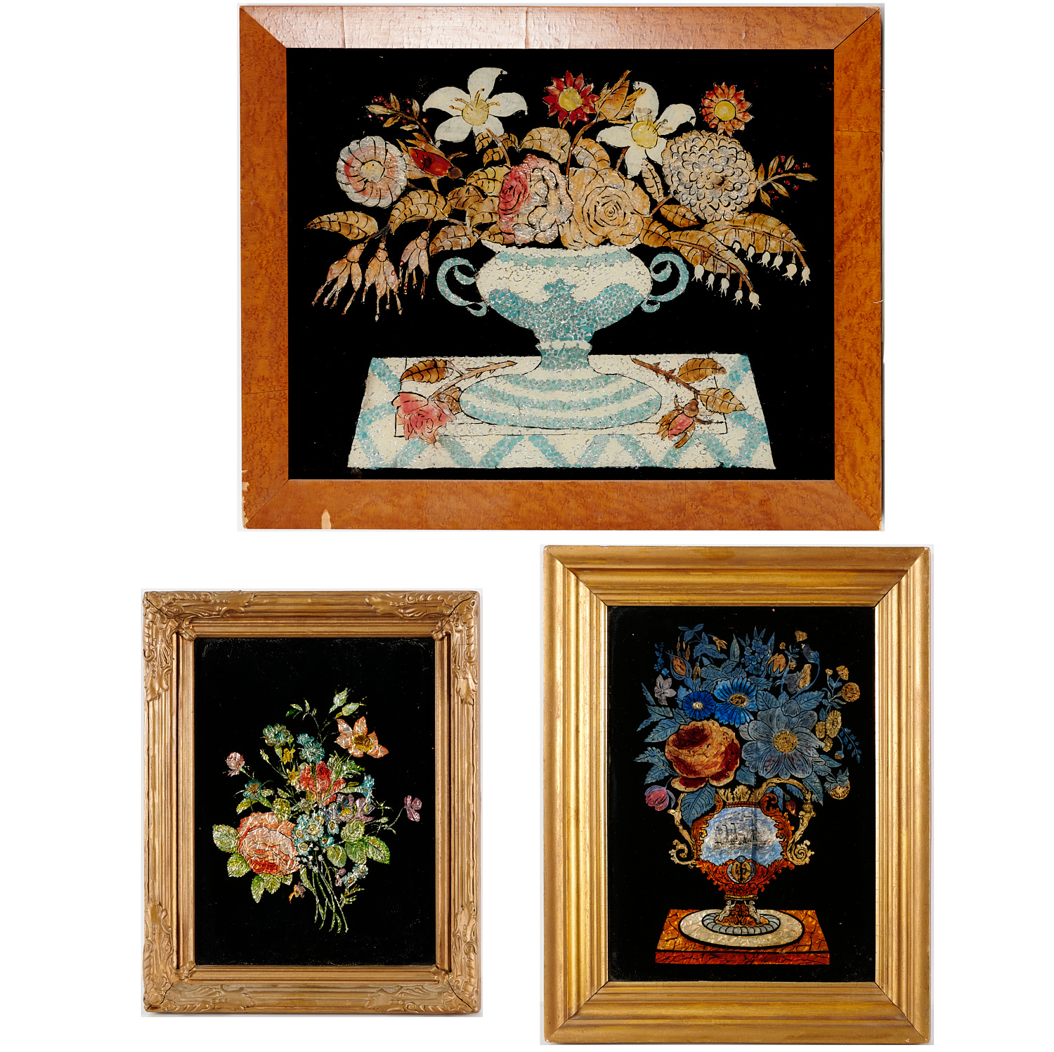(3) AMERICAN FOLK REVERSE-GLASS