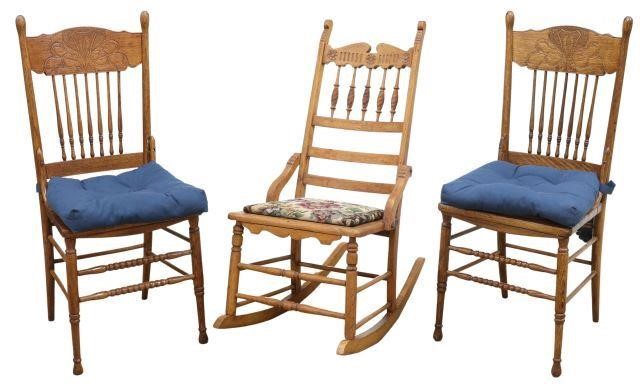(3) AMERICAN OAK PRESSBACK CHAIRS &