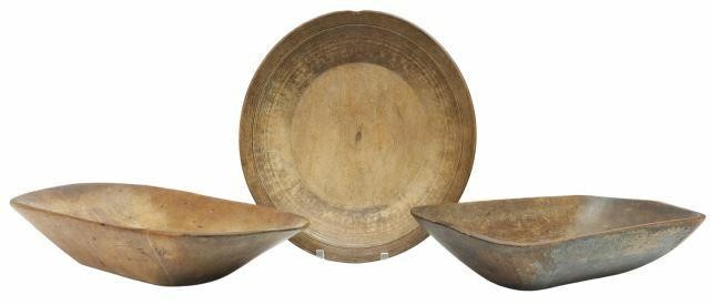(3) AMERICAN PRIMITIVE TREEN BOWL &