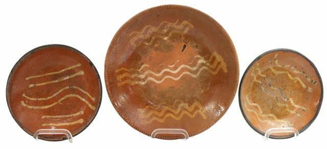 (3) AMERICAN SLIP-DECORATED REDWARE
