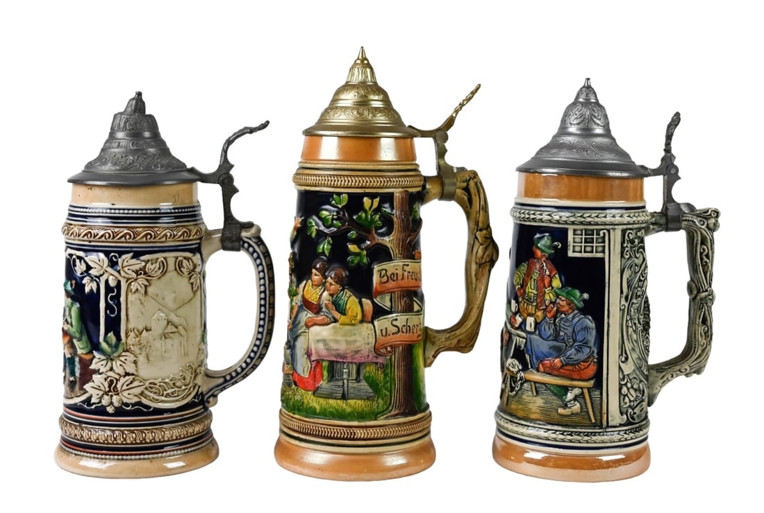 3 ANTIQUE 11 INCH GERMAN CERAMIC