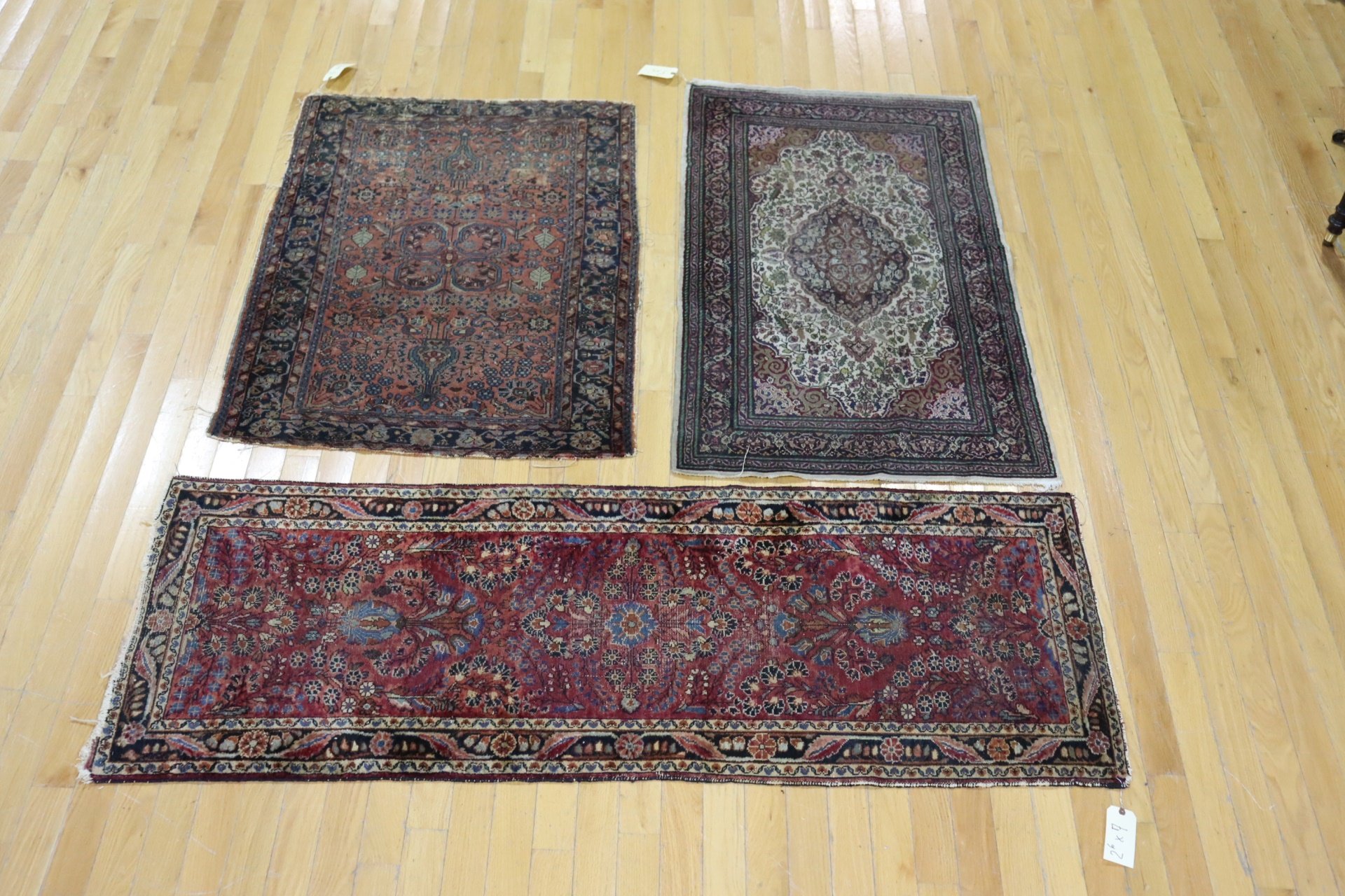 3 ANTIQUE AND FINELY HAND KNOTTED