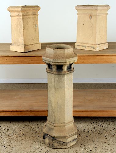 3 ANTIQUE ENGLISH CLAY CHIMNEY POTS