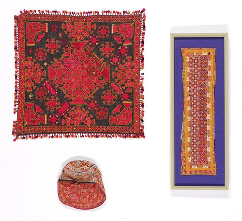 3 ANTIQUE FINELY EMBROIDERED
