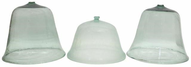(3) ANTIQUE GLASS CLOCHE DOME