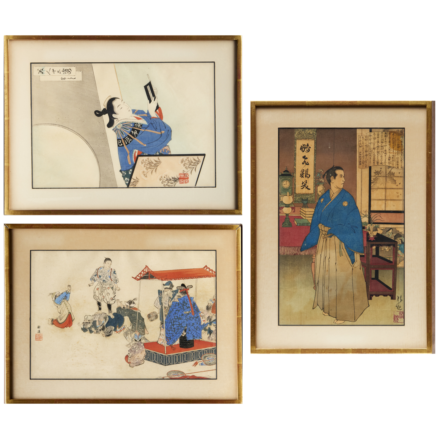(3) ANTIQUE JAPANESE WOODBLOCK