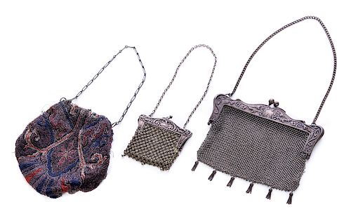 3 ANTIQUE MESH AND BEADED