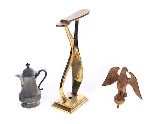 3 ANTIQUE METALWARE ITEMSBrass Shoe