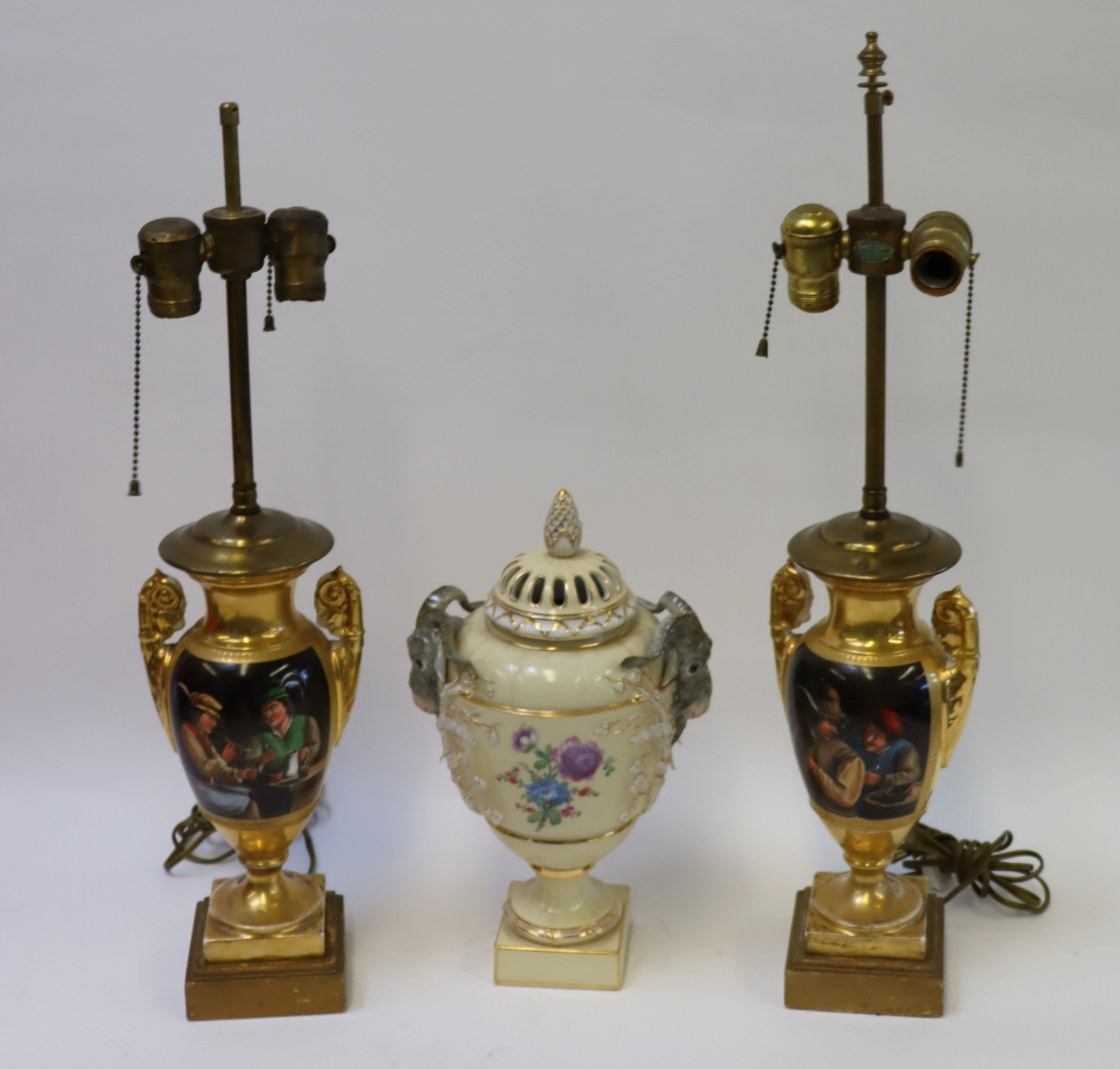 3 ANTIQUE PORCELAIN URNS INC K.P.M.
