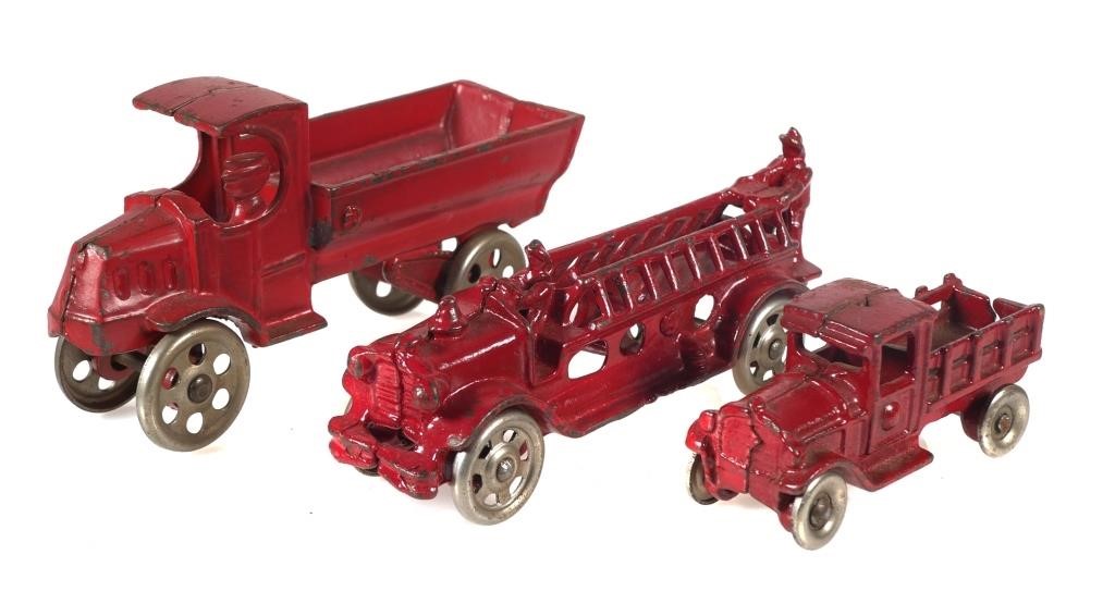 (3) ANTIQUE RED CAST IRON TOY