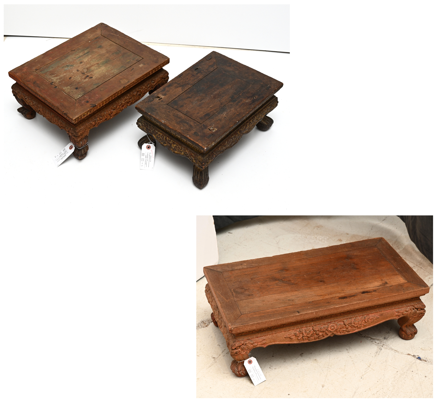 (3) ANTIQUE THAI CARVED WOOD STANDS