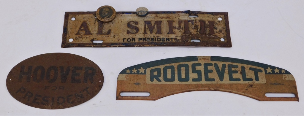 3 ANTIQUE TIN POLITICAL LICENSE