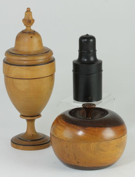 (3) Antique Turned Wood Boxesthe