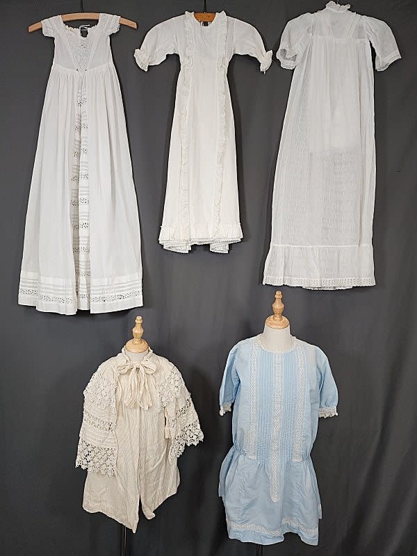 3 Antique White Infant Dresses -